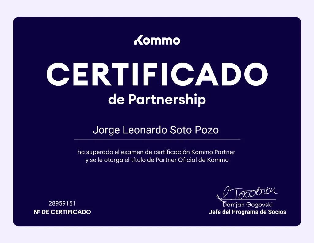 Certificado de Partnership Kommo