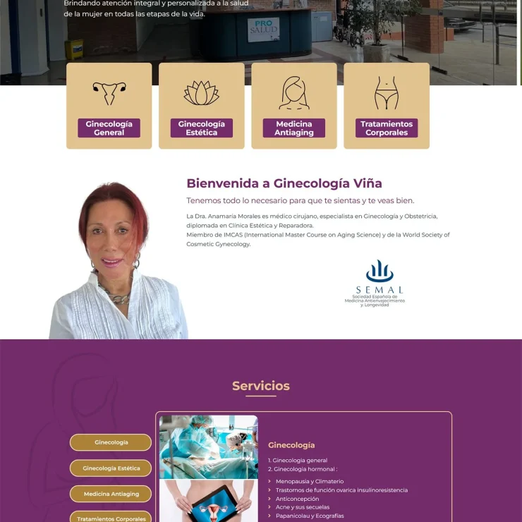 Página web de ginecología, servicios y contacto