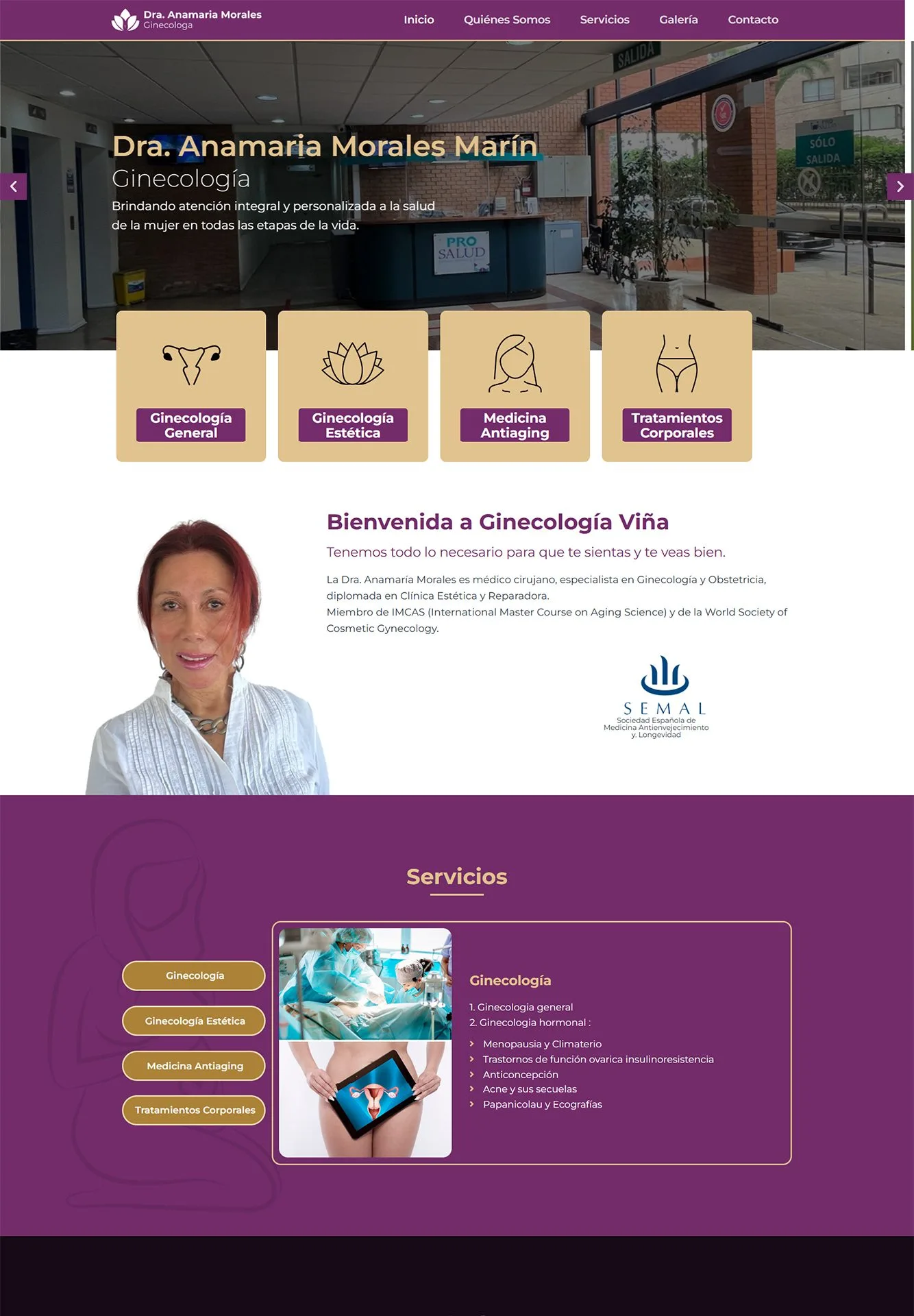 Página web de ginecología, servicios y contacto